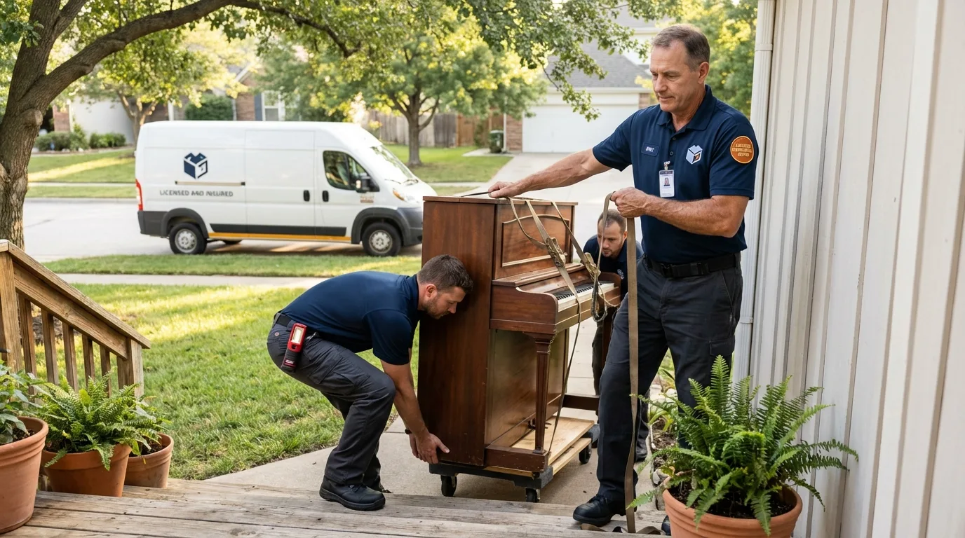 Licensed piano movers securing grand piano in Richlandtown, PA