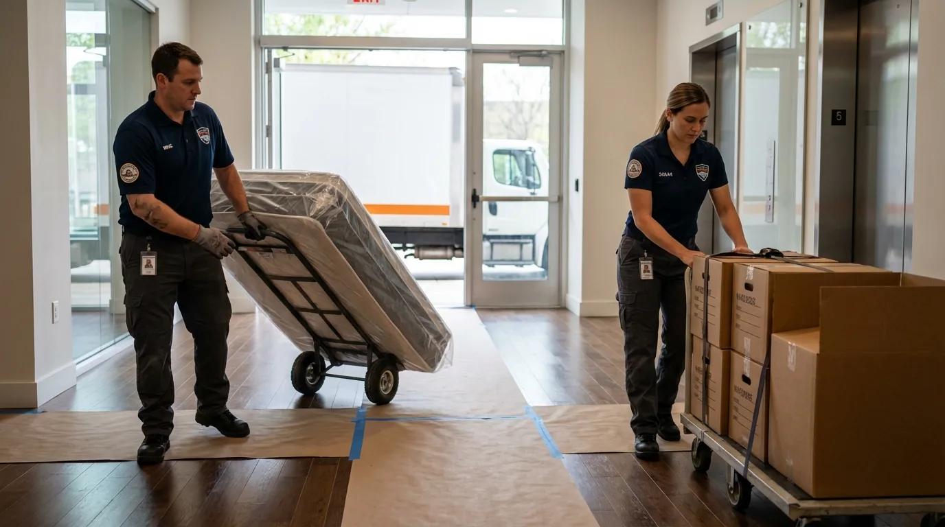 Professional apartment movers loading elevator in Richlandtown, PA
